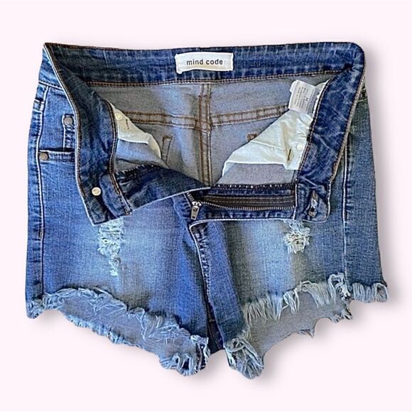 High Rise Destroyed Raw Hem Shorts Mind Code Sz M   27 - Picture 3 of 7